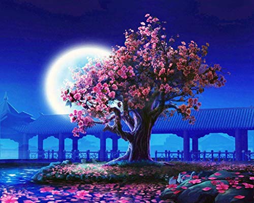 Pintar por numeros Arbol Rosa - Pintura para Pintar por números con Pinceles y Colores Brillantes - Cuadro de Lienzo con numeros Dibujados para Adultos y niños