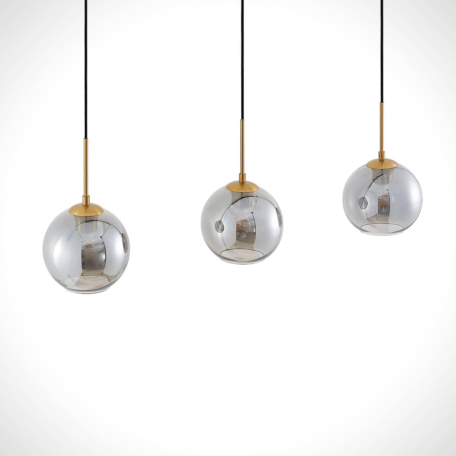 Lindby Lampadario a Sospensione Moderno 3 Sfere in Vetro Fumè, Luci E27 Sospeso Bolle per Cucina Sala da Pranzo Soggiorno Tavolo Ristorante Metallo 110 cm