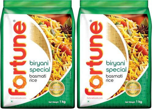 Image of FORTUNE Biryani Special Basmati Rice, 1 kg |Extra Long Grain Basmati rice (Up to 24 mm) | Ideal for Biryani (Pack of 2)