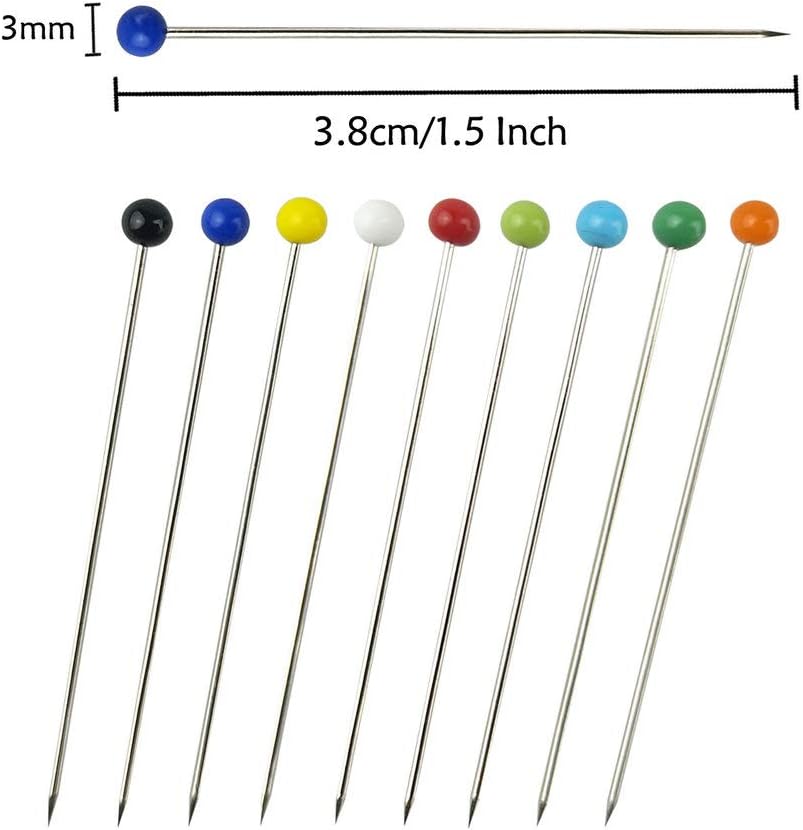 Sewing Pins, 1.5 Inch Glass Ball Head Pins, Multicolor Straight Quilting Pins, Drawing Pin with Clear Plastic Box, for Sewing DIY, Dressmaker & Jewelry Decoration(400 Count)