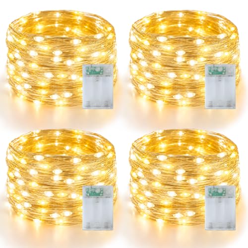 YEGUO 4 Pack Fairy Lights Battery Operated - 16ft 50 LED String Lights, Christmas Mini Lights Indoor for Bedroom Wedding Party Holiday Gift (Warm White)
