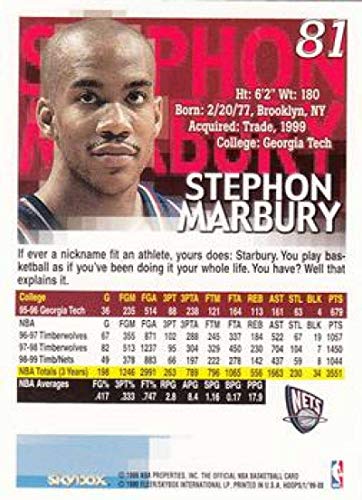 1999-00 NBA Hoops #81 Stephon Marbury New Jersey Nets Official Basketball Card by SkyBox International