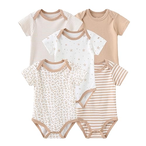 Image of ZAV Unisex Short Sleeve Baby Boy Girl Bodysuits 5-pack Cotton Cartoon Baby Clothes Soft Infant Outfits Baby Shower Gifts