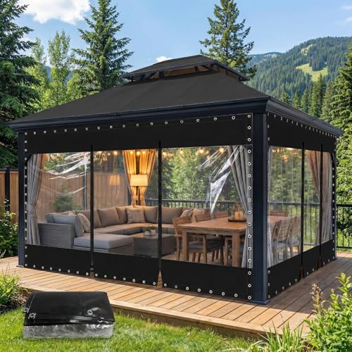 19.69 MIL Clear Vinyl Patio Enclosure with Double Zippered Entry 8H X 15W Heavy Duty Waterproof Transparent Tarp with Grommets 21.16oz Outdoor Vinyl Curtains for Patio Gazebo Porch Balcony Pergola