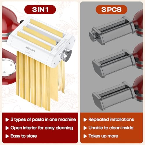 image for Heiolkako Pasta Attachment for KitchenAid Stand Mixer, 3 in 1 Set Past