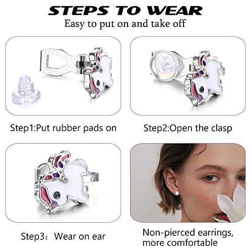 Subiceto 20 Pairs Clip On Earrings For Non Pierced Ears Cute Mixed Color Animal Mushroom Flower Heart Dinosaur Earrings Pack For Women Teens Assorted Non-Piercing Earrings Set Rabbit #TOP1