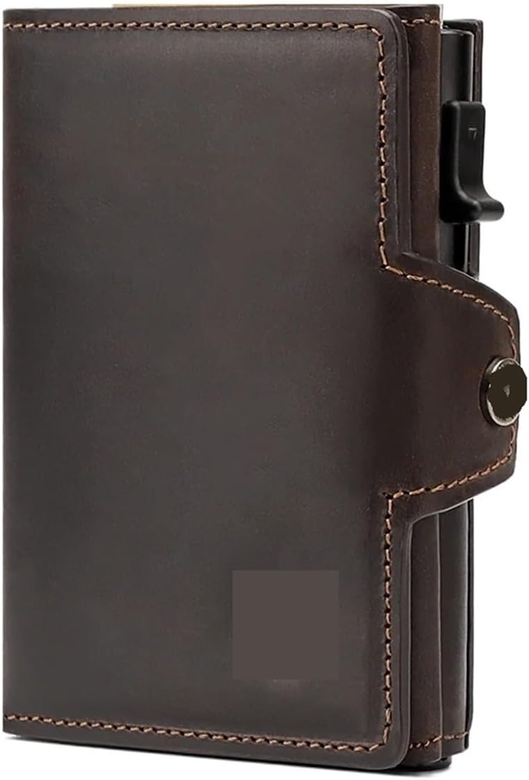 Men Card Holder With Money Pocket Leather Pop Up Wallet Bank Case(Black)
