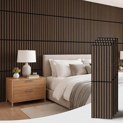 PIWA Acoustic Wall Panels 47” x 12” 4 Pack, Wood Panels for Wall with Sound-Absorbing Core MDF Surface, Sound Dampening Slat Paneling for Interior Decor, Home, Office and Gaming Room (Dark Walnut)