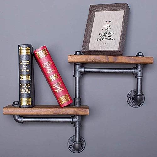 SaiDuoDuo Metal Pipe Wood Shelf Wall Mounted, 21 Inch Industrial Pipe Shelves, 2 Tiered Pipe Shelves Pipe Towel Rack Shelving, Farmhouse, Washroom, Bathroom