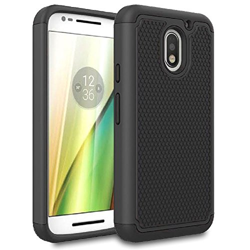 Compatible for Moto E3 Case Grid Shockproof Slim Hybrid Case for Motorola Moto E (3rd Generation) 2016 - Black/Black