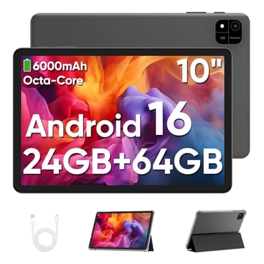 TUOHAITIME Android 16 Tablet 10 Zoll,24GB RAM+64GB ROM 2TB erweiterbar Tablet,Bildschirmauflösung 1280p,Unisoc T606 Octa-Core Prozessor,WiFi 6/Dual-Kamera/Face ID/GPS/6000mAh Akku (Schwarz)