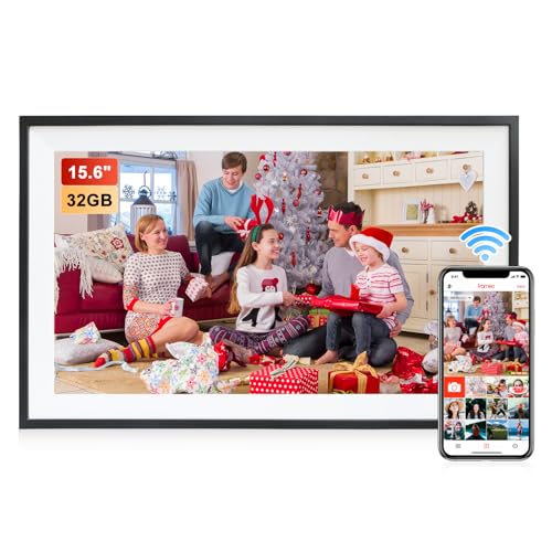 Frameo Digitaler Bilderrahmen 15,6 Zoll WLAN,1920x1080 FHD IPS Touchscreen Smart Fotorahmen,Elektronischer Fotorahmen Groß mit 32GB,Automatische Drehung,Teilen von Bildern, Videos,Wandmontage Möglich