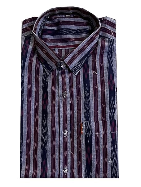 Image of Odisha Handloom 100% Pure Cotton Sambalpuri pasapali Half Shirt fabric for Men /Boys Odisha Traditional Shirt Tie-Dye Craft, Soft & Breathable Weave Cotton Material
