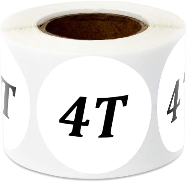 Toddler Clothing Size Stickers White - 1.25" Round Circle, (2T, 3T, 4T, 5T) Baby Retail Clothing Size Labels Stickers for Apparel Store Supplies, Fabric Safe - 4 Packs, 1200 Count