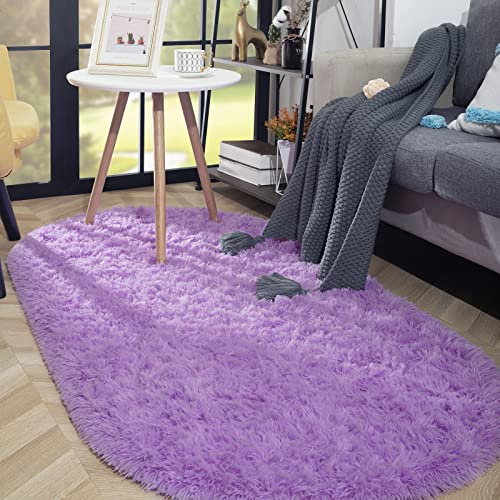Iseau Oval Fluffy Rug Carpets, Modern Plush Shaggy Area Rug For Kids Bedroom Extra Comfy Cute Nursery Rug Bedside Rug For Boys Girls Room Home Decor Mats, 2.6 X 5.3Ft, Purple #TOP7
