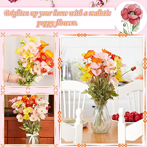 12 Pieces Artificial Poppy Flower Realistic Orange Red Silk Faux Poppy Spring Flowers With Stem For Home Wedding Party Decor Bouquet Floral Arrangements Table Centerpieces Decoration Valentines Day #TOP3