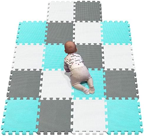 YIMINYUER Foam Play Mat Thick Soft EVA Interlocking Foam Floor Mats Children Yoga Exercise Multi Jigsaw Puzzle Blocking Board Kids Playmats White Green Gray R01R08R12G301018