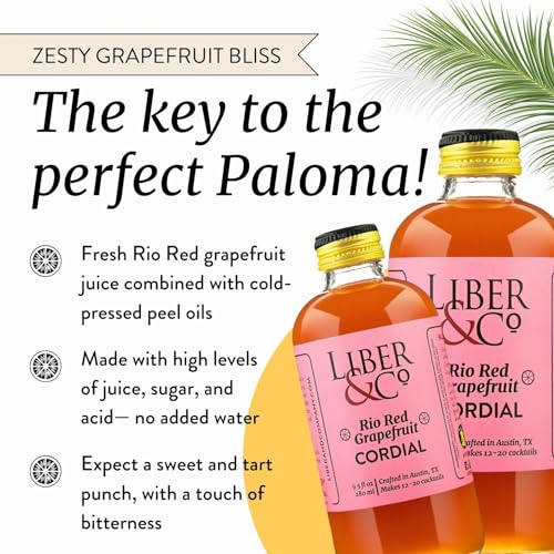 Liber & Co. Rio Red Grapefruit Cordial (17 oz) Made with Texas Grapefruit