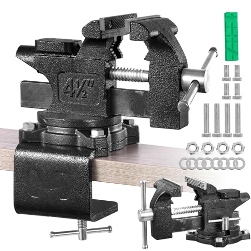 Teodute Morsa da Banco, 110 mm Morsa da Banco Professionale 270°, 2 in 1 Multiuso ad Alte Prestazioni Morsetto con Ganasce Morbide Multifunzionali, per Banchi da Lavoro