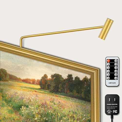 URTOM Brass Picture Light Plug in LED Picture Lights for Wall 3000K Warm White Picture Frame Light with Remote Control & Timer Dimmable Picture Lights Art Lighting for Paintings Wall Display Gallery