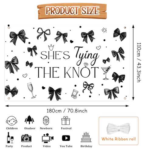 AIBIIN Black Bow She's Tying The Knot Bridal Shower Backdrop Banner 6x3.6ft by AIBIIN - Used condition - Image 2