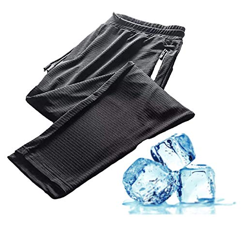 Pantalons De Sarouel Sport en Soie Glacée pour Hommes, Pantalons Salon Pilates Extensibles Yoga Course À Pied Glace, Hommes Longs avec Cordon Élastique,9 Points Straight Legs,XL Cover
