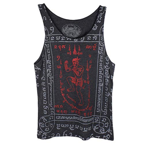 Work Kickboxing Muay Thai Tattoo Sak Yant Yantra Amulet Men Black Tank Top WK-T13.2 Size Medium