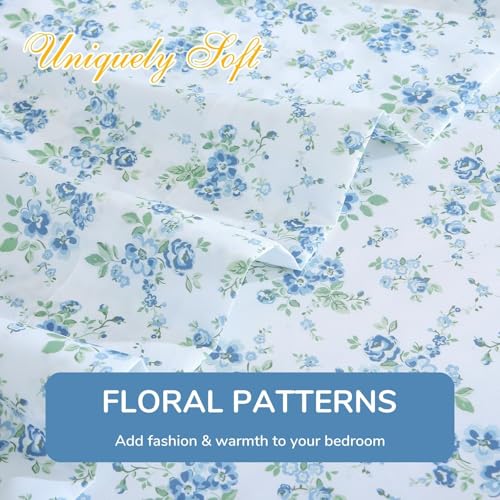 MUXHOMO Queen Size 4 Piece Sheet Set, Soft Breathable Bed Sheet Set for Bedroom with Deep Pocket Up to 16", Wrinkle-Free & Cooling Bedding for Oeko-TEX Certified - Blossoms Light Blue by MUXHOMO - Image 4