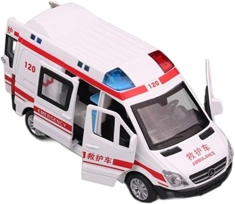 for: Hospital Rescue Ambulance Die-Casting Metal Model Car Pull Back Sound and Light Alloy 1:32
