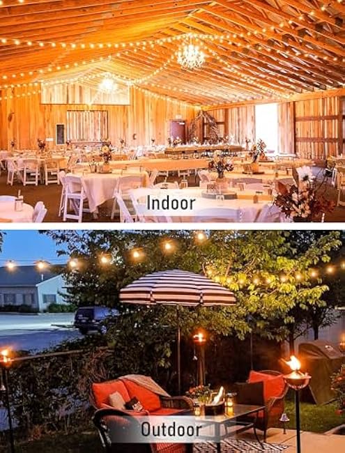 50FT LED Outdoor String Lights with 52 (2 Spare) Frosted Patio Shatterproof Bulbs,Commercial Grade Waterproof Patio Lights,Decorative for Garden Christmas Patio,Backyard, Balcony