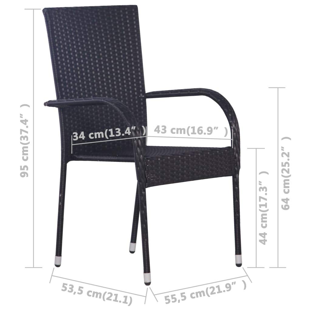 KOIECETA Silla de jardín apilable, silla apilable, silla de comedor, silla apilable, silla de jardín, terraza, gris, ratán sintético (negro, 6X)
