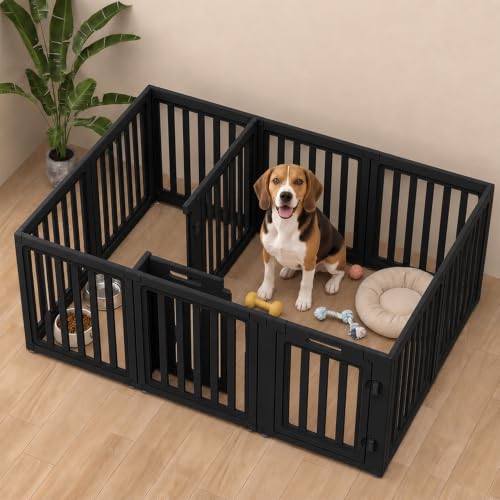 Image of EVERFRONT Dog Playpen with Door - Dog Pen Indoor - Easy Assemble Dog Play Pen - Puppy Playpen, Cat Playpen, Small Animal Playpen, Dog Play Pen Indoors (Black, 24 inch, 12 Panels)