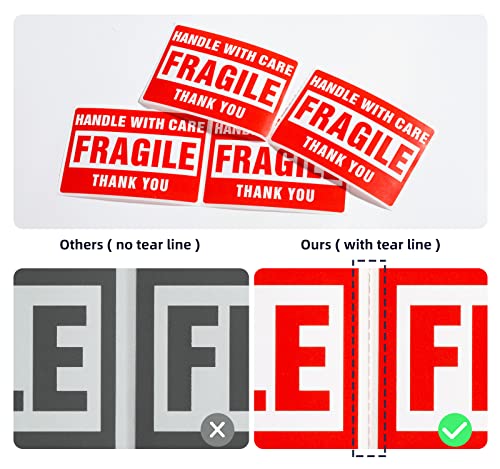 Image of 3 x 2 Inch Handle with Care 500 Fragile Stickers for Shipping Moving Glass Permanent Adhesive Commercial Grade Fragile Labels (1 Roll, 500 Labels)