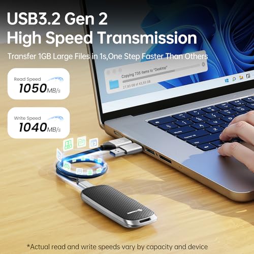 SSD portátil de 1050MB/s PHIXERO P10PRO con cable 2 en 1 2