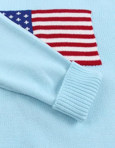 Image of Womens American Flag Sweater Long Sleeve Crew Neck Knitted Casual Pullover Sweater (Blue-1, Small)