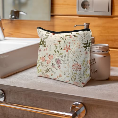 Floral Flower Makeup Bag, Cosmetic Bag for Women, Small Makeup Bag for Purse, White3