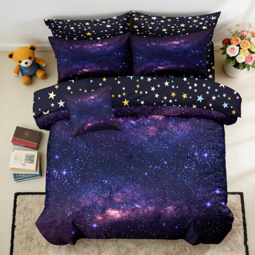 Bodhi 6Pcs Galaxy Comforter Set Twin Size for Boys Girls Teens, Boys Girls Kids Teens Space Bedding Set, Soft Reversible Bed Set with Fitted Sheet & Flat Sheet, All Season Bedroom Decor