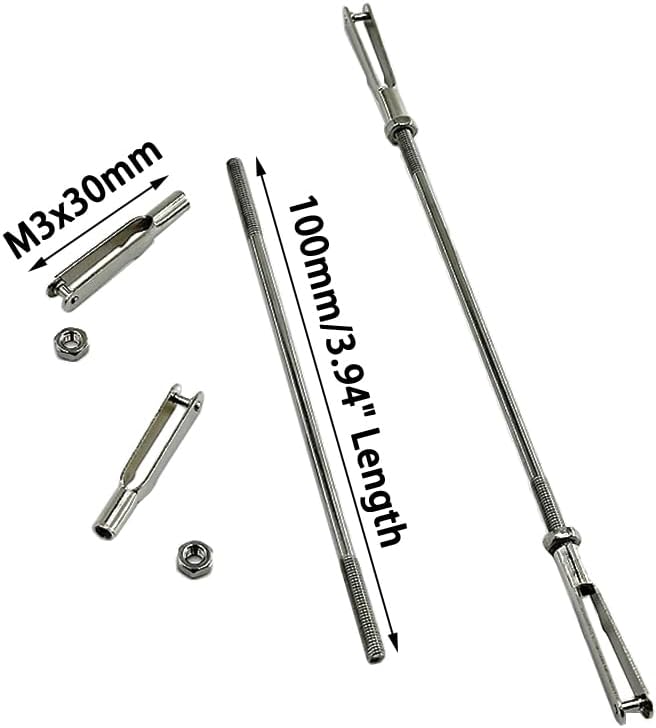 8PCS RC Airplane Metal Clevis Push Rod Coupler with Pushrod Connecting Rod for RC Airplane Helicopter Aircraft Boat DIY Model Plane Connection Accessories (M3 Clevis,M3x100mm Pushrod)