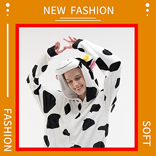 COSUEKET Snug Fit Unisex Adult Onesie Pajamas, Flannel Cow Animal One Piece Halloween Costume Cosplay Sleepwear Homewear