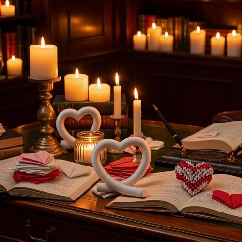 Set de 2 esculturas modernas de corazón de resina beige miniatura 5