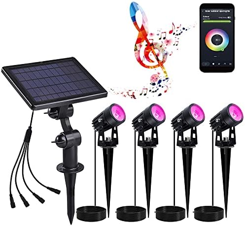 UDOOSOL Solar Spot Lights Outdoor,Compatible with Alexa,Color Changing Music Sync Solar Landscape Spotlights,Bluetooth App Control Solar Powered Wall Lights Waterproof Auto On House Tree Garden