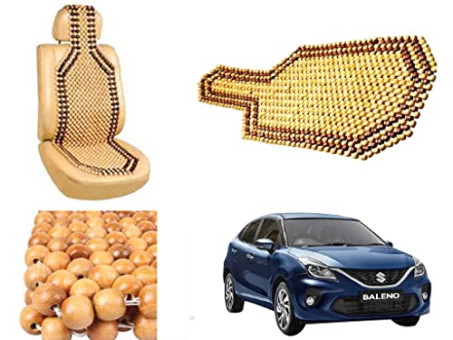 Image of Car Bead Seat Wooden Beads Cushion Cover Pad for Maruti Suzuki Baleno 2020, Acupressure Sitting Seat Cover | Cream Color - Pack of 1