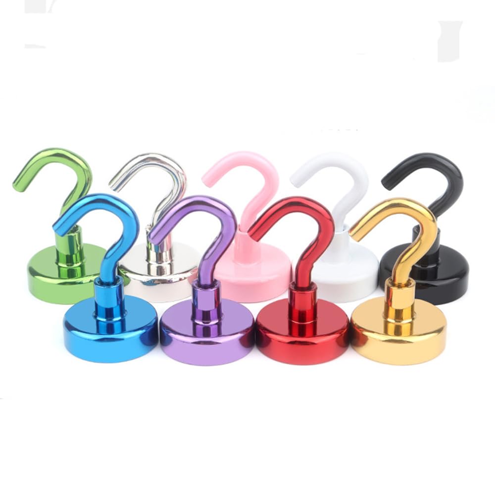 9 Pack Colorful Magnetic Hooks, Heavy Duty Magnet Hooks for Refrigerators,Magnetic Hook for Hanging, Keys, Lockers, Home, Office, Classroom (KNE16(8KG))