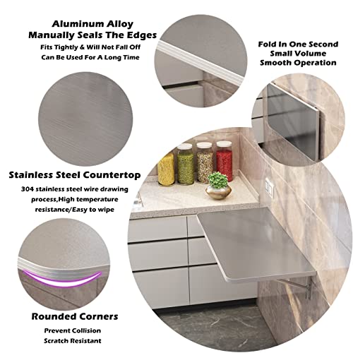 Aglzwy Stainless Steel Folding Floating Computer Table Wall-Mounted Table Kitchen Wall Narrow Table For Computer Desk Kitchen Bar (Color : A, Size : 40X120Cm) #TOP2