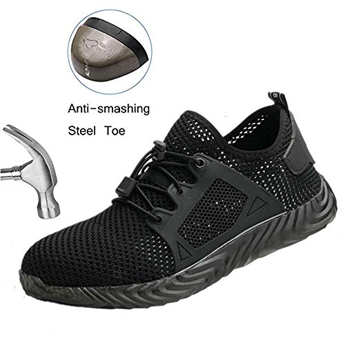 SYLPHID Steel Toe Shoes Work Safety Shoes for Men and Women Lightweight Breathable Industrial & Construction Sneakers Puncture Proof Footwear Black - Thumbnail 4