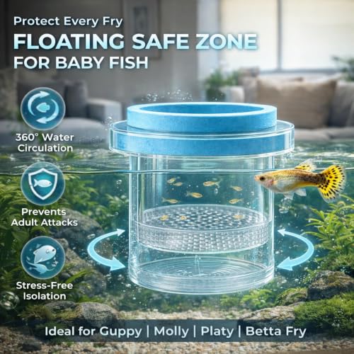 Image of Round Aquarium Fish Breeder & Isolation Box 11.5CM | Floating Acrylic Breeding Hatchery with Dual Chamber Fry Safety | Baby Fish Separator for Guppy, Betta, Molly Tanks