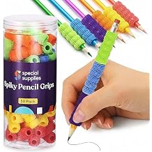 Special Supplies Spiky Pencil Grips for Kids and Adults Colorful Holders for Handwriting, Drawing, Coloring - Ergonomic Right or Left-Handed Use - Reusable 50-Pack