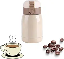 Garrafa Térmica Pequeno Inox com Tampa Antivazamento | Compacto e Elegante | Ideal para Bolsa, Lancheira, Mochila e Viagem | Mantém Quente e Frio | 200ml | Ideal para chá, café e suco. (Bege)