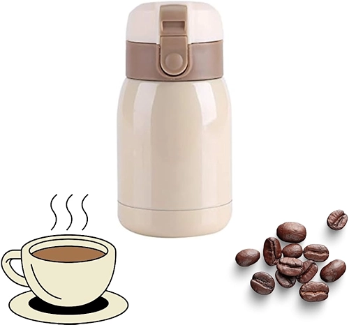 Garrafa Térmica Pequeno Inox com Tampa Antivazamento | Compacto e Elegante | Ideal para Bolsa, Lancheira, Mochila e Viagem | Mantém Quente e Frio | 200ml | Ideal para chá, café e suco. (Bege)