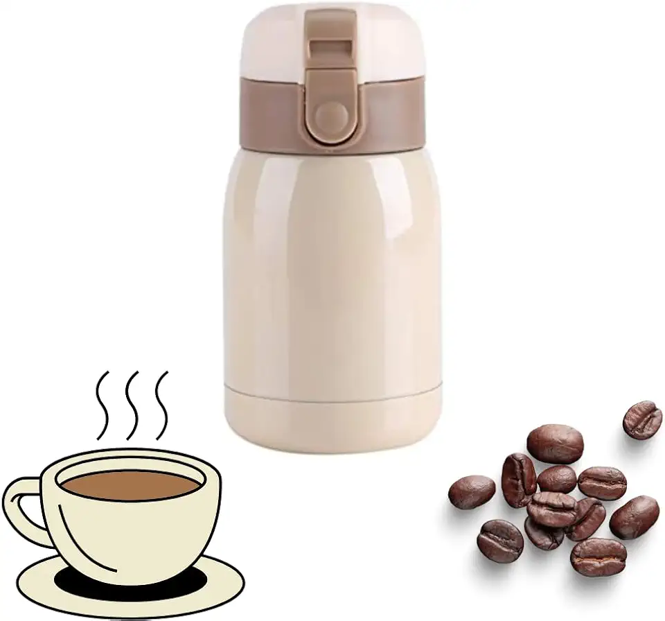 Garrafa Térmica Pequeno Inox com Tampa Antivazamento | Compacto e Elegante | Ideal para Bolsa, Lancheira, Mochila e Viagem | Mantém Quente e Frio | 200ml | Ideal para chá, café e suco. (Bege)